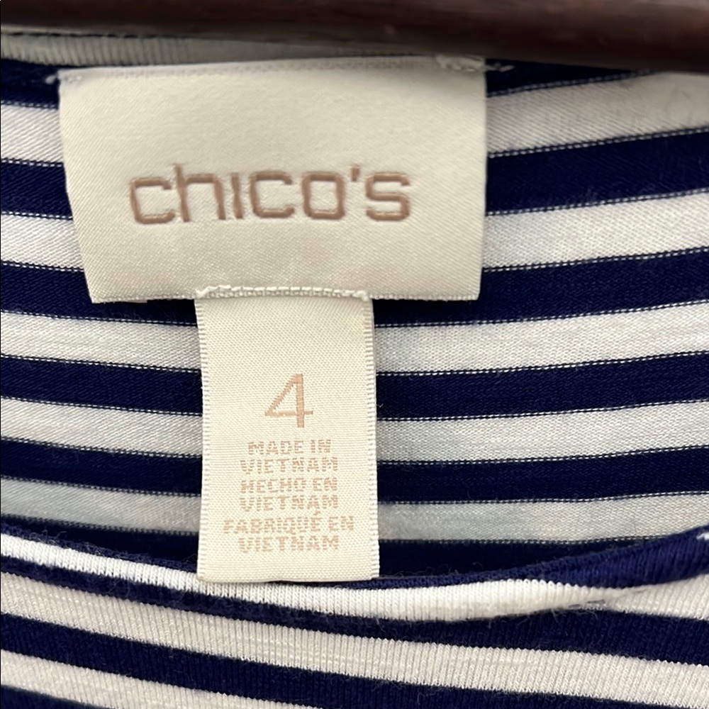 Chico’s Blue and White Sleeveless A-Line Dress - Picture 2 of 6